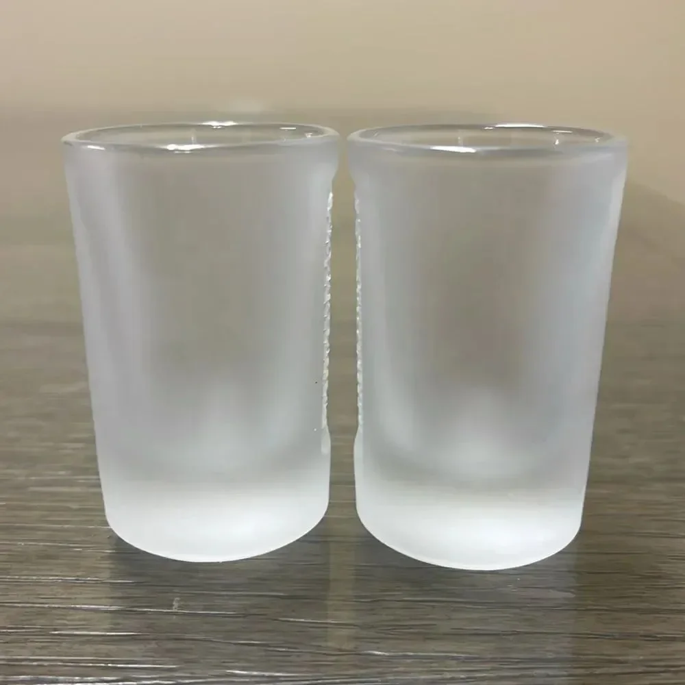 Pair of Embossed Jagermeister Frosted Glass 1 fl. oz Shot Glasses Barware Bar